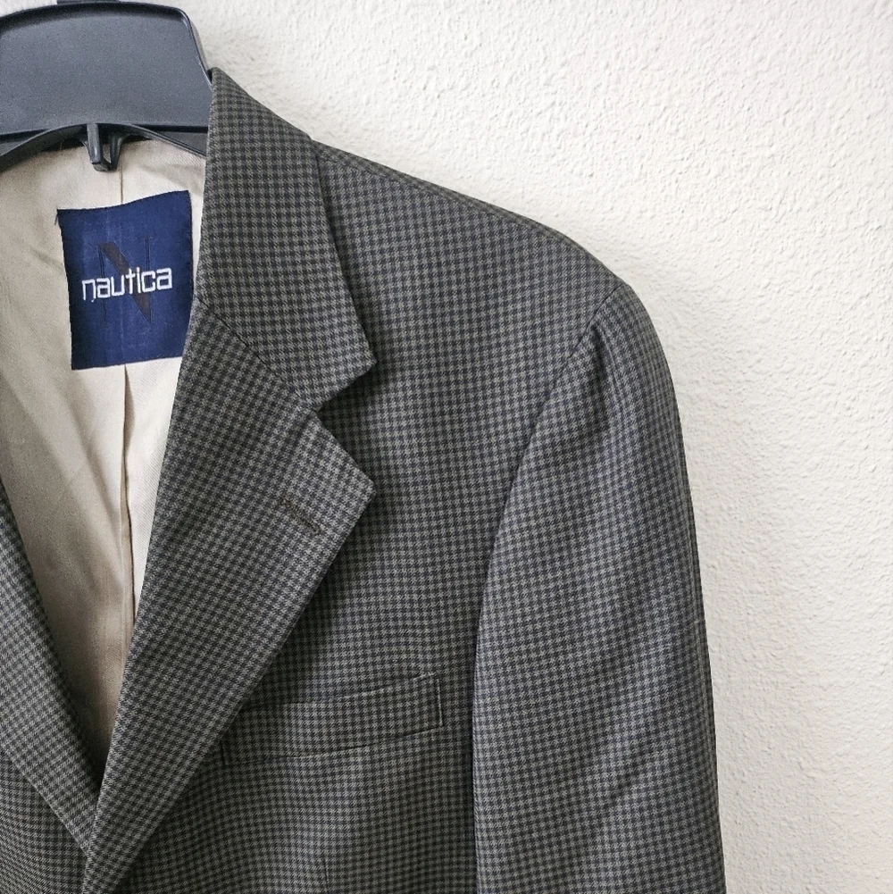 Nautica Men's Brown Elegant Formal Plaid Business occasion Blazer Jacket Size